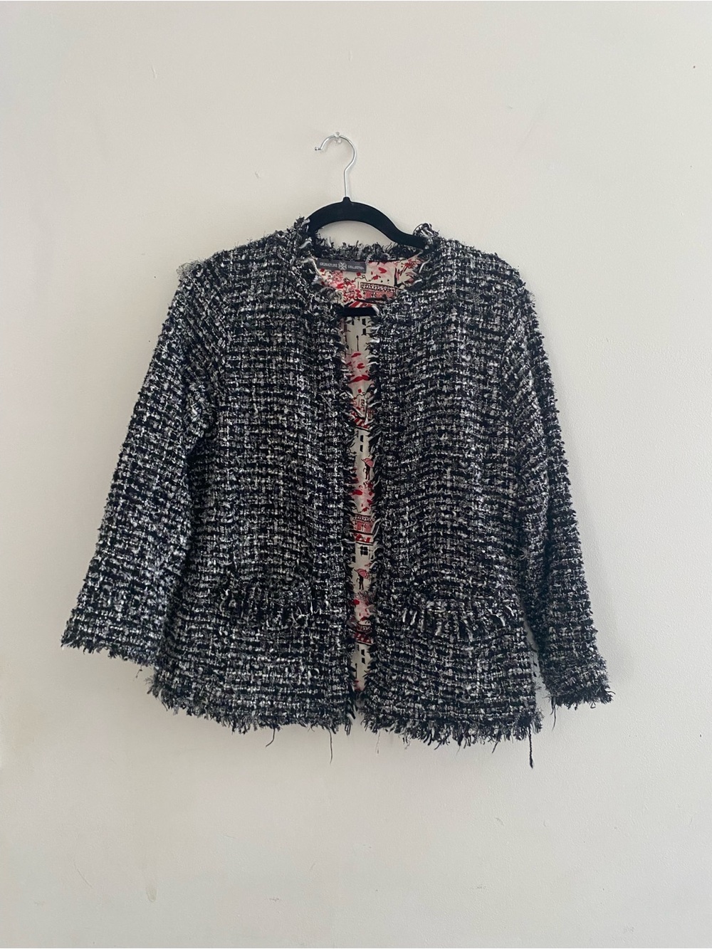 Black & White Tweed Open Front Jacket
